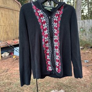 Eddie Bauer Black Cardigan with Red and White Accents
